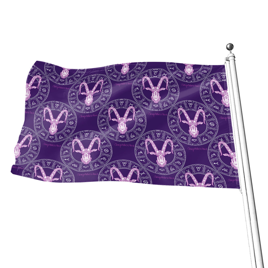 Purple Capricorn Zodiac Pattern Print Flag