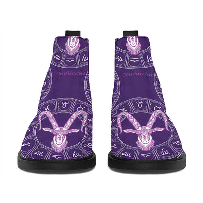 Purple Capricorn Zodiac Pattern Print Flat Ankle Boots