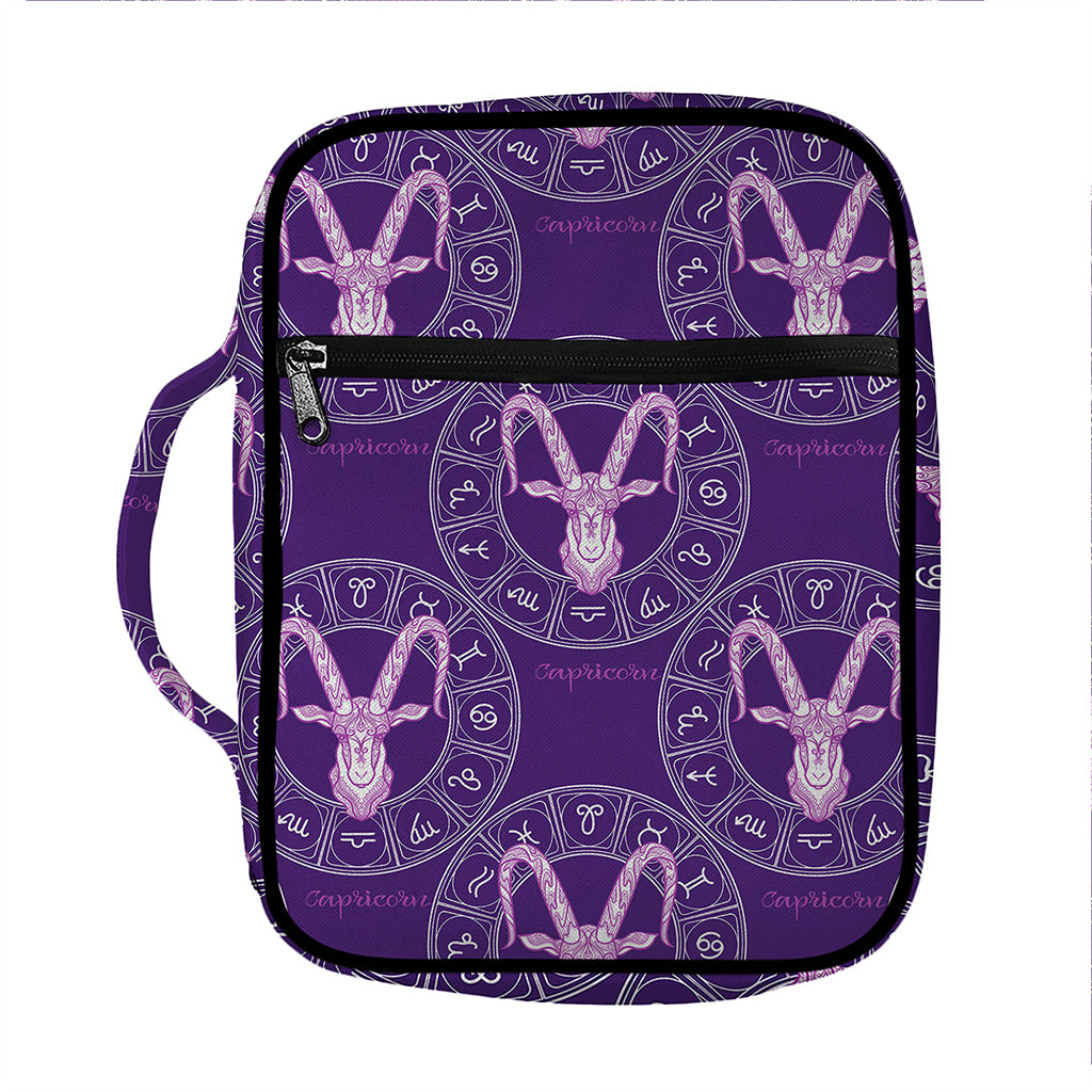 Purple Capricorn Zodiac Pattern Print Front Pocket Bible Bag
