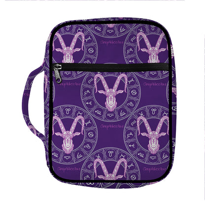 Purple Capricorn Zodiac Pattern Print Front Pocket Bible Bag