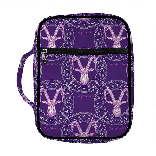 Purple Capricorn Zodiac Pattern Print Front Pocket Bible Bag