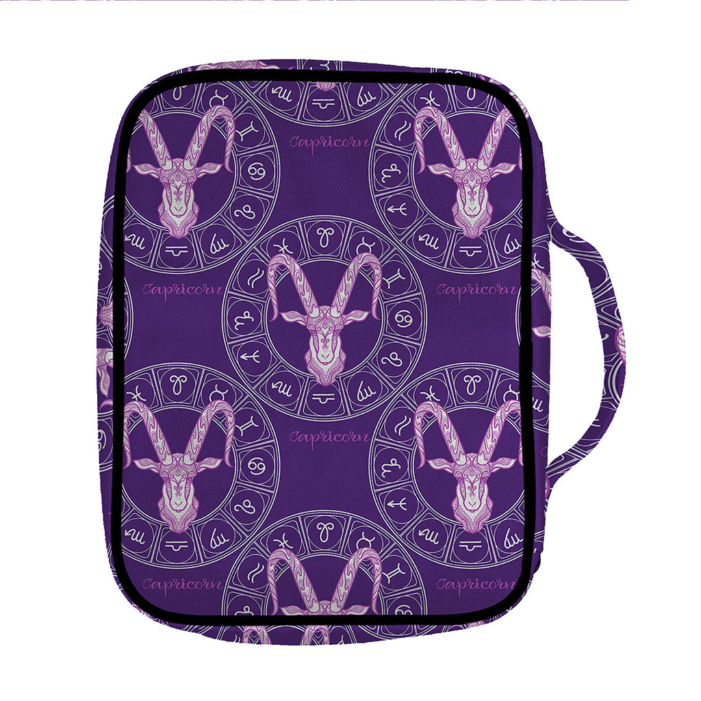 Purple Capricorn Zodiac Pattern Print Front Pocket Bible Bag