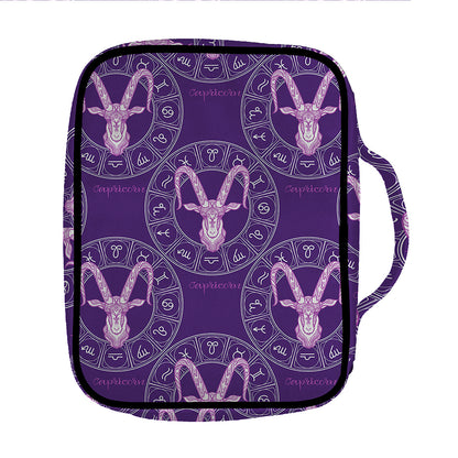 Purple Capricorn Zodiac Pattern Print Front Pocket Bible Bag