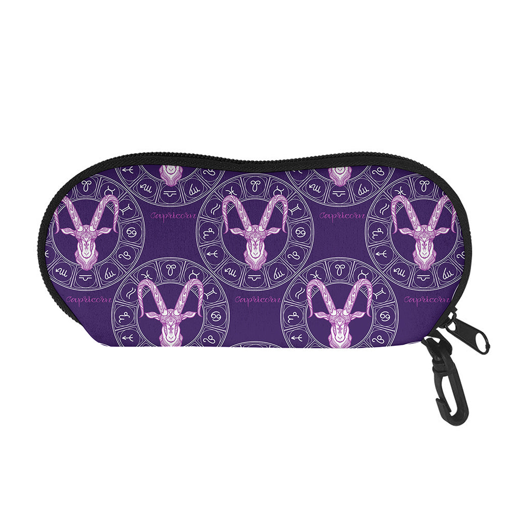 Purple Capricorn Zodiac Pattern Print Glasses Case
