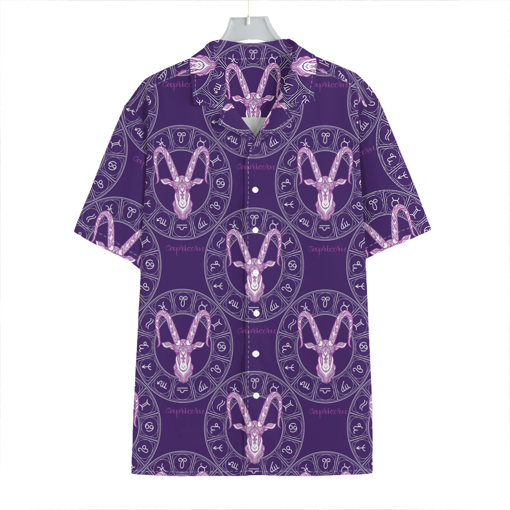 Purple Capricorn Zodiac Pattern Print Hawaiian Shirt