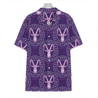 Purple Capricorn Zodiac Pattern Print Hawaiian Shirt