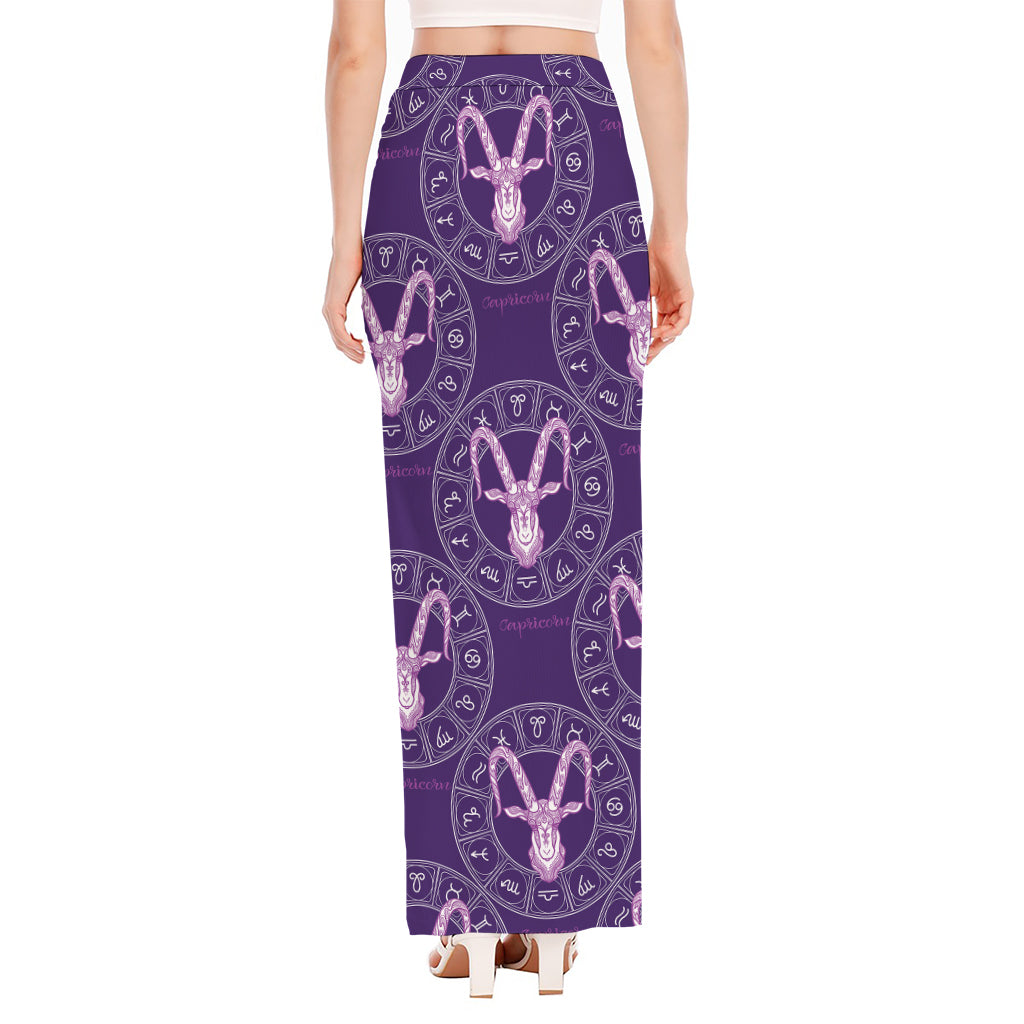 Purple Capricorn Zodiac Pattern Print High Slit Maxi Skirt