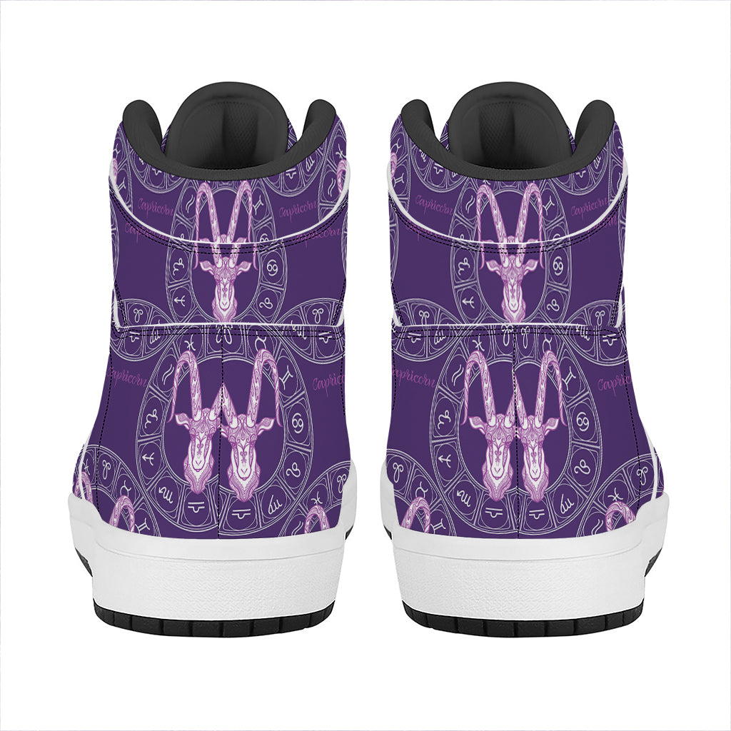 Purple Capricorn Zodiac Pattern Print High Top Leather Sneakers