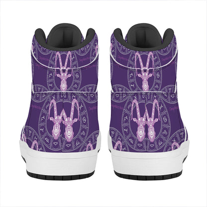 Purple Capricorn Zodiac Pattern Print High Top Leather Sneakers