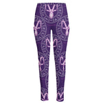 Purple Capricorn Zodiac Pattern Print High-Waisted Pocket Leggings