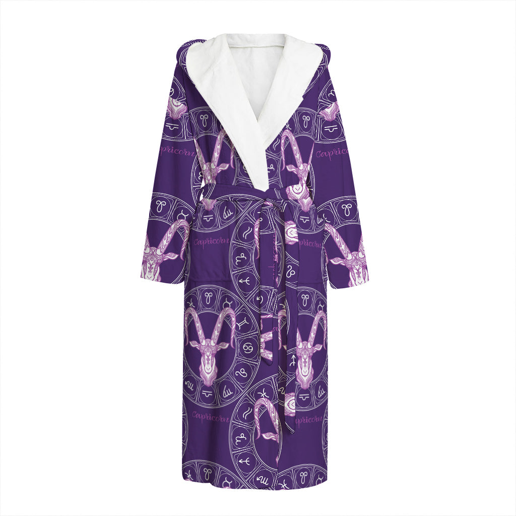 Purple Capricorn Zodiac Pattern Print Hooded Bathrobe