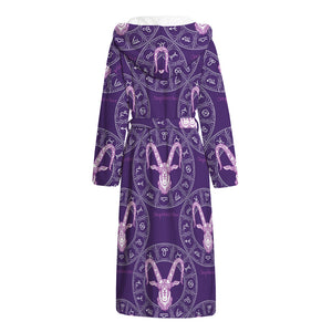 Purple Capricorn Zodiac Pattern Print Hooded Bathrobe