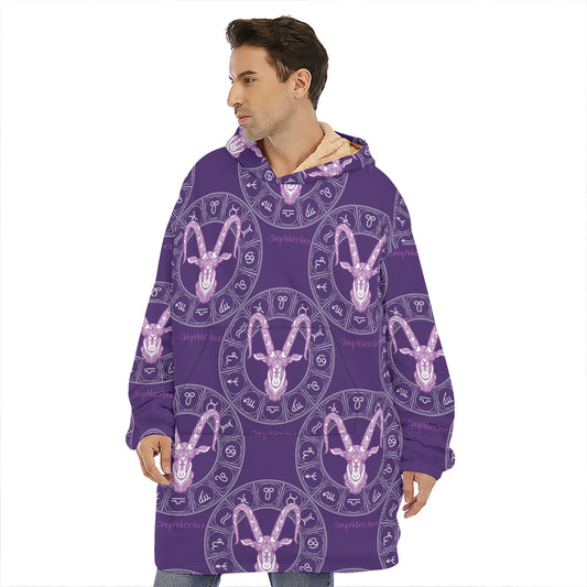 Purple Capricorn Zodiac Pattern Print Hoodie Blanket