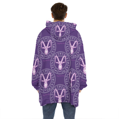 Purple Capricorn Zodiac Pattern Print Hoodie Blanket