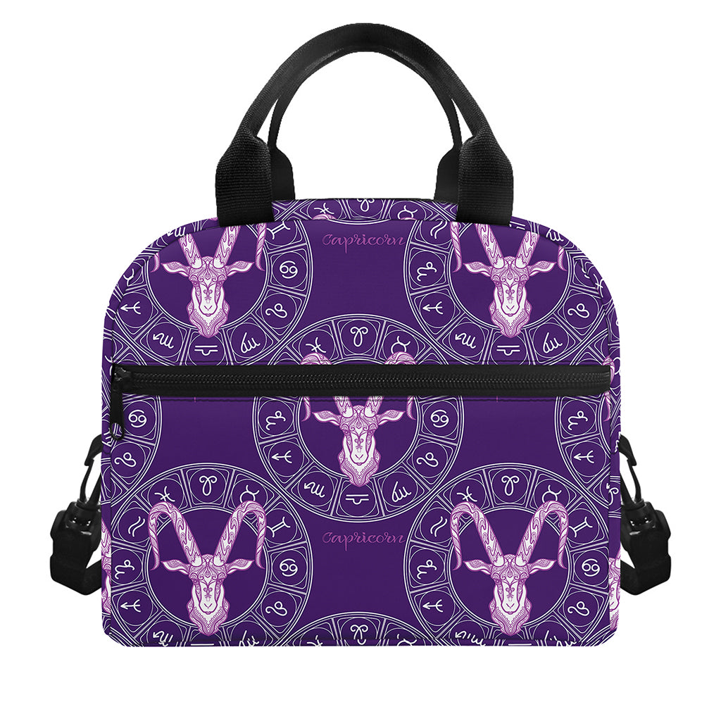 Purple Capricorn Zodiac Pattern Print Insulated Lunch Bag