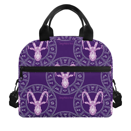 Purple Capricorn Zodiac Pattern Print Insulated Lunch Bag