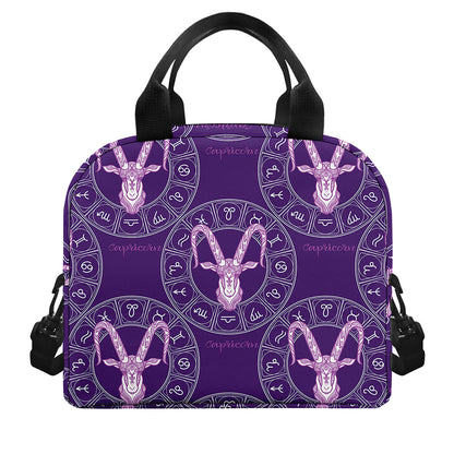 Purple Capricorn Zodiac Pattern Print Insulated Lunch Bag