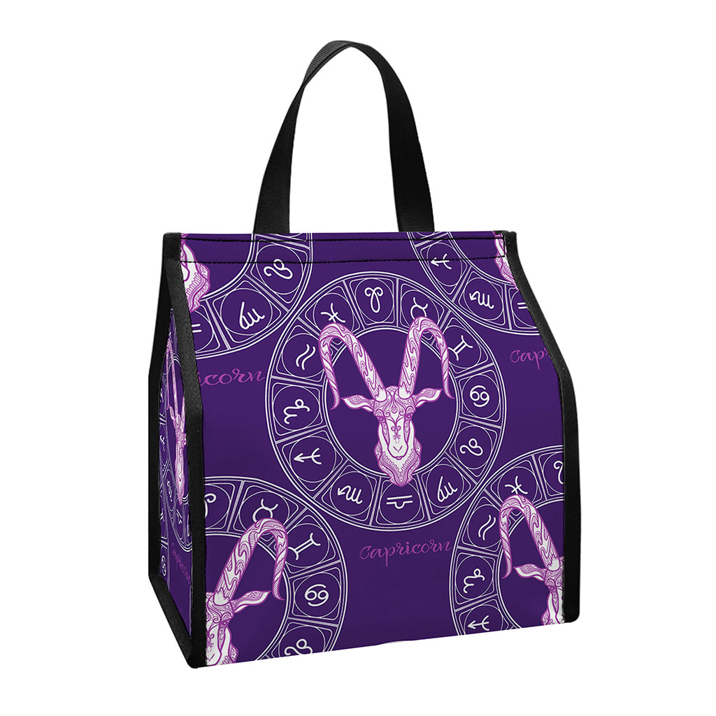 Purple Capricorn Zodiac Pattern Print Insulated Lunch Tote