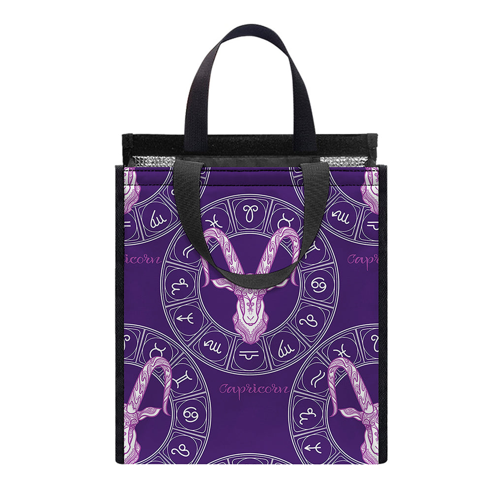 Purple Capricorn Zodiac Pattern Print Insulated Lunch Tote
