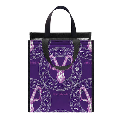 Purple Capricorn Zodiac Pattern Print Insulated Lunch Tote