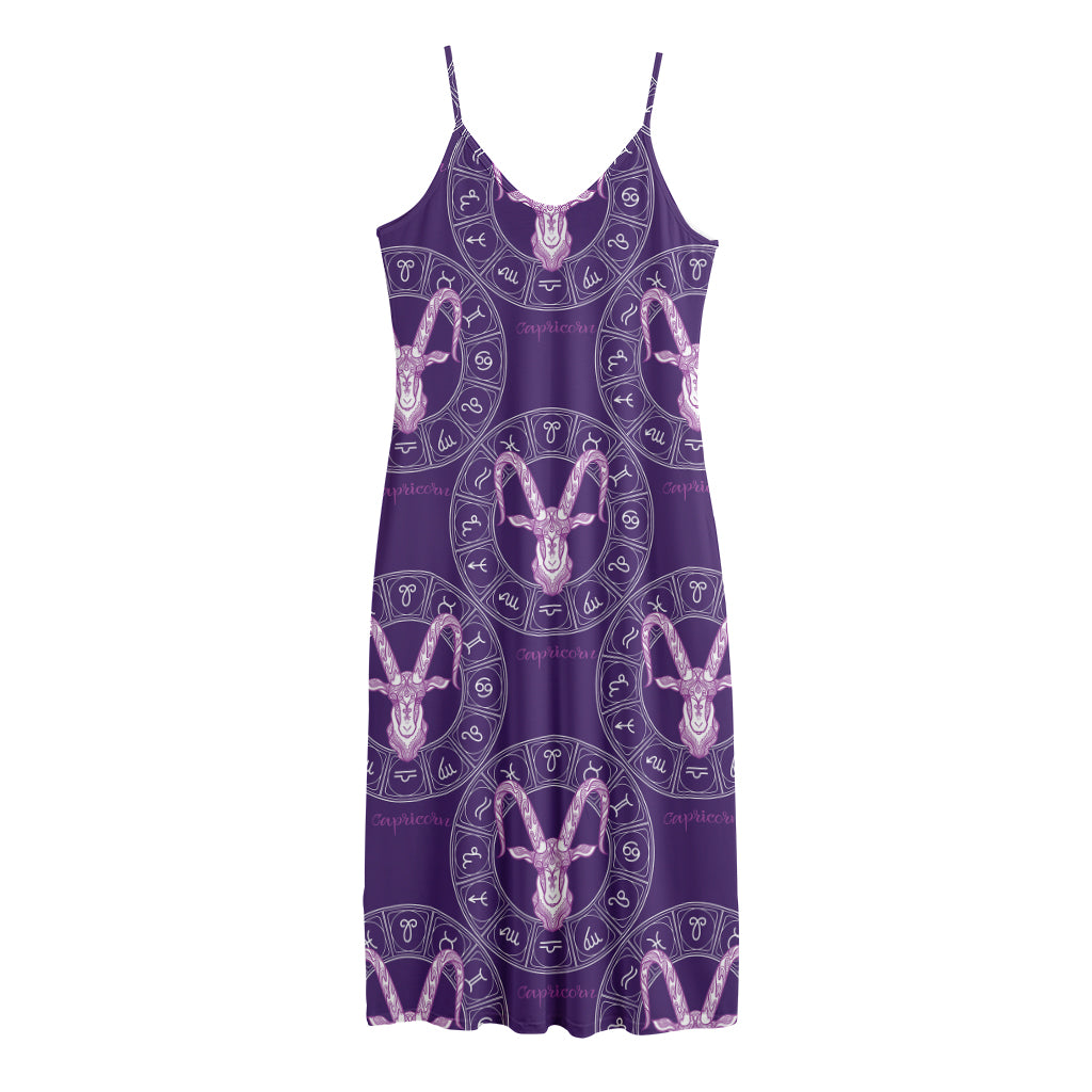 Purple Capricorn Zodiac Pattern Print Jersey Midi Cami Dress