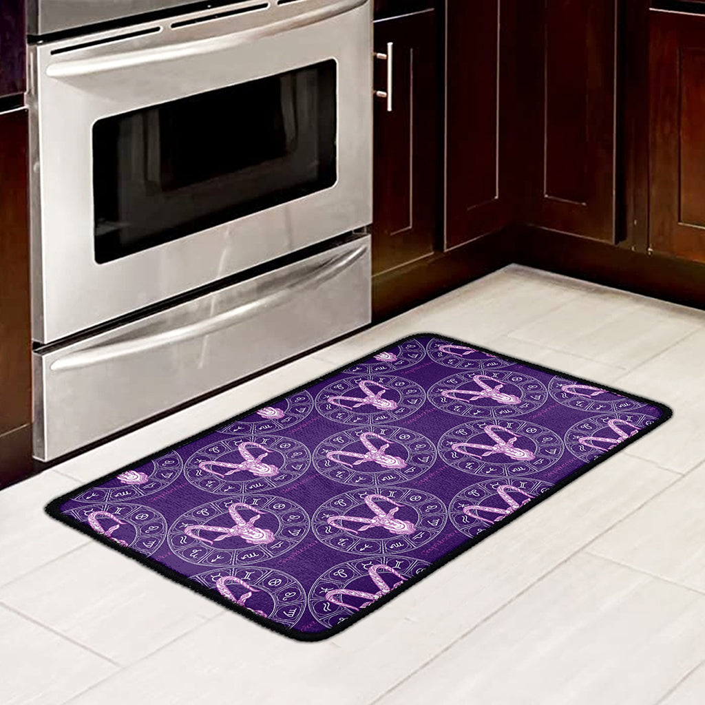 Purple Capricorn Zodiac Pattern Print Kitchen Mat