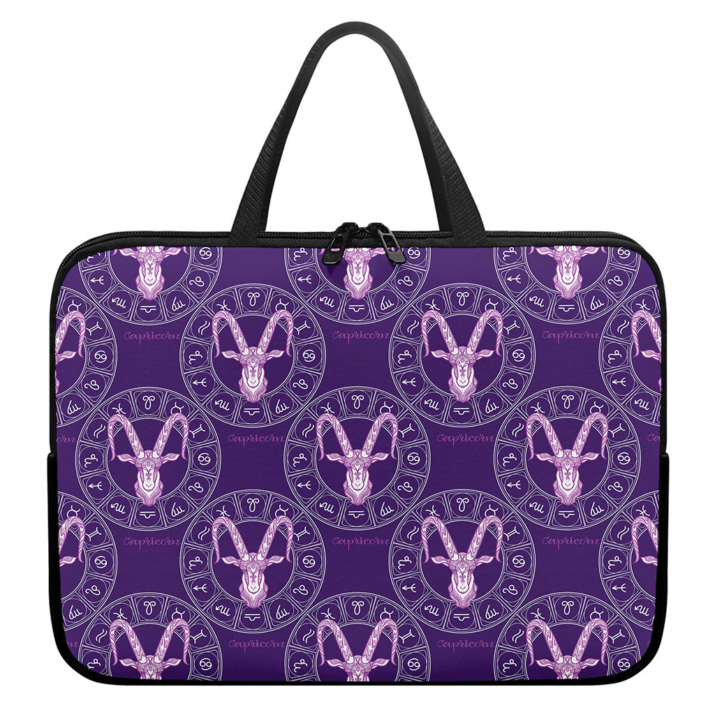 Purple Capricorn Zodiac Pattern Print Laptop Sleeve With Handle
