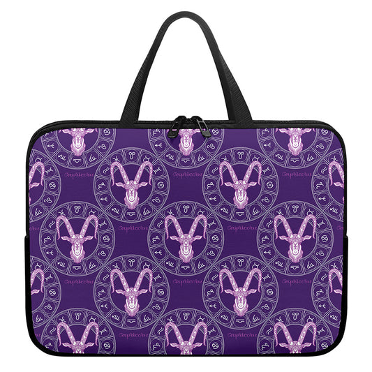 Purple Capricorn Zodiac Pattern Print Laptop Sleeve With Handle