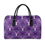 Purple Capricorn Zodiac Pattern Print Leather Duffle Bag