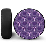 Purple Capricorn Zodiac Pattern Print Leather Spare Tire Cover