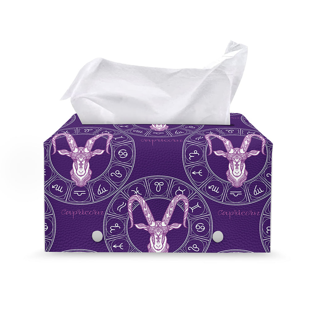 Purple Capricorn Zodiac Pattern Print Leather Tissue Box Cover