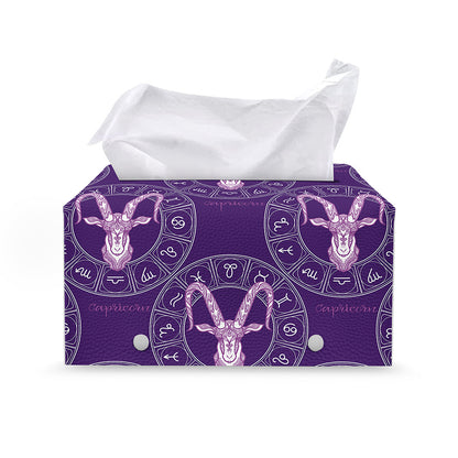 Purple Capricorn Zodiac Pattern Print Leather Tissue Box Cover