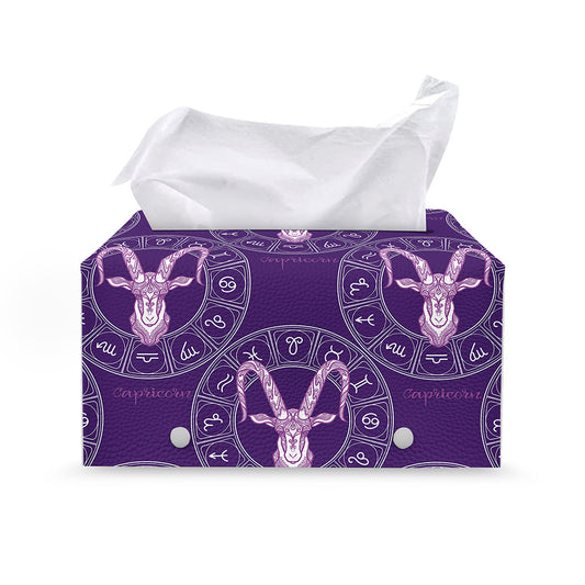 Purple Capricorn Zodiac Pattern Print Leather Tissue Box Cover