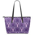 Purple Capricorn Zodiac Pattern Print Leather Tote Bag With Zipper