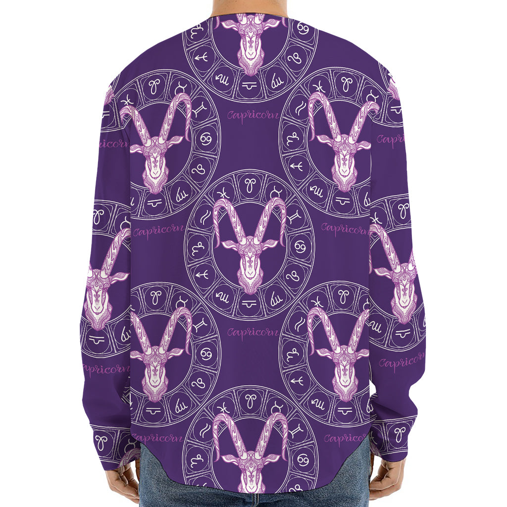 Purple Capricorn Zodiac Pattern Print Long Sleeve Baseball Jersey