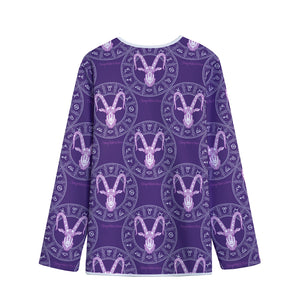 Purple Capricorn Zodiac Pattern Print Long Sleeve Short Coat