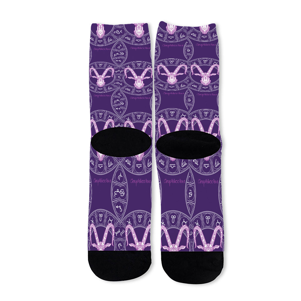 Purple Capricorn Zodiac Pattern Print Long Socks