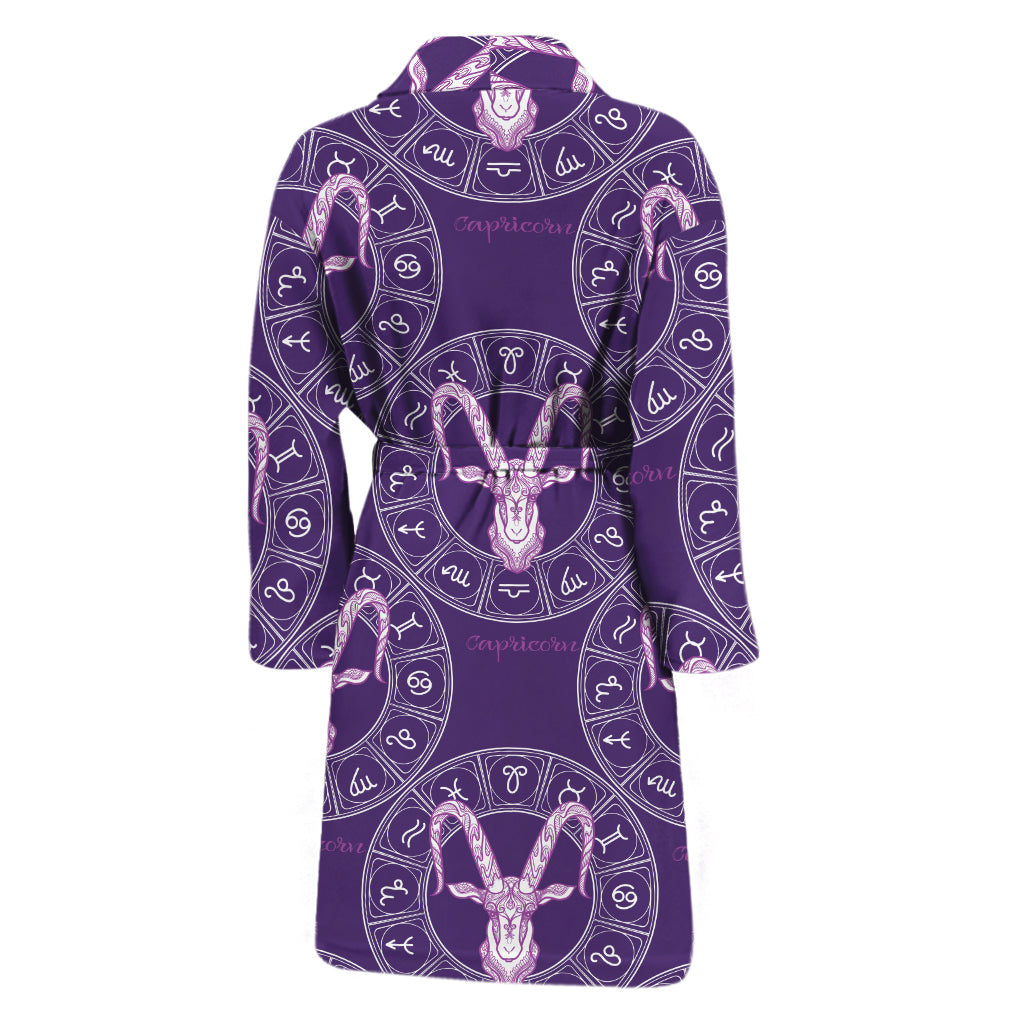 Purple Capricorn Zodiac Pattern Print Men's Bathrobe