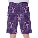 Purple Capricorn Zodiac Pattern Print Men's Beach Shorts
