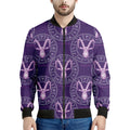 Purple Capricorn Zodiac Pattern Print Men's Bomber Jacket