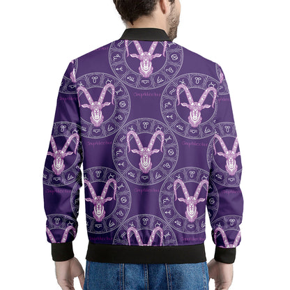Purple Capricorn Zodiac Pattern Print Men's Bomber Jacket