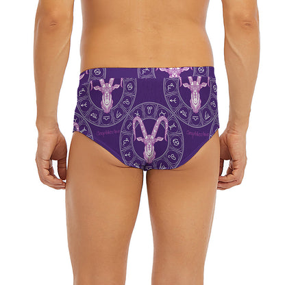 Purple Capricorn Zodiac Pattern Print Men's Briefs