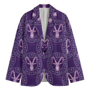 Purple Capricorn Zodiac Pattern Print Men's Cotton Blazer