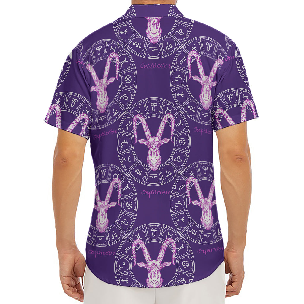 Purple Capricorn Zodiac Pattern Print Men's Deep V-Neck Shirt