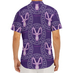 Purple Capricorn Zodiac Pattern Print Men's Deep V-Neck Shirt