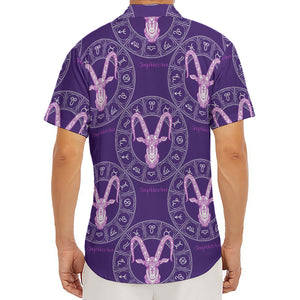 Purple Capricorn Zodiac Pattern Print Men's Deep V-Neck Shirt