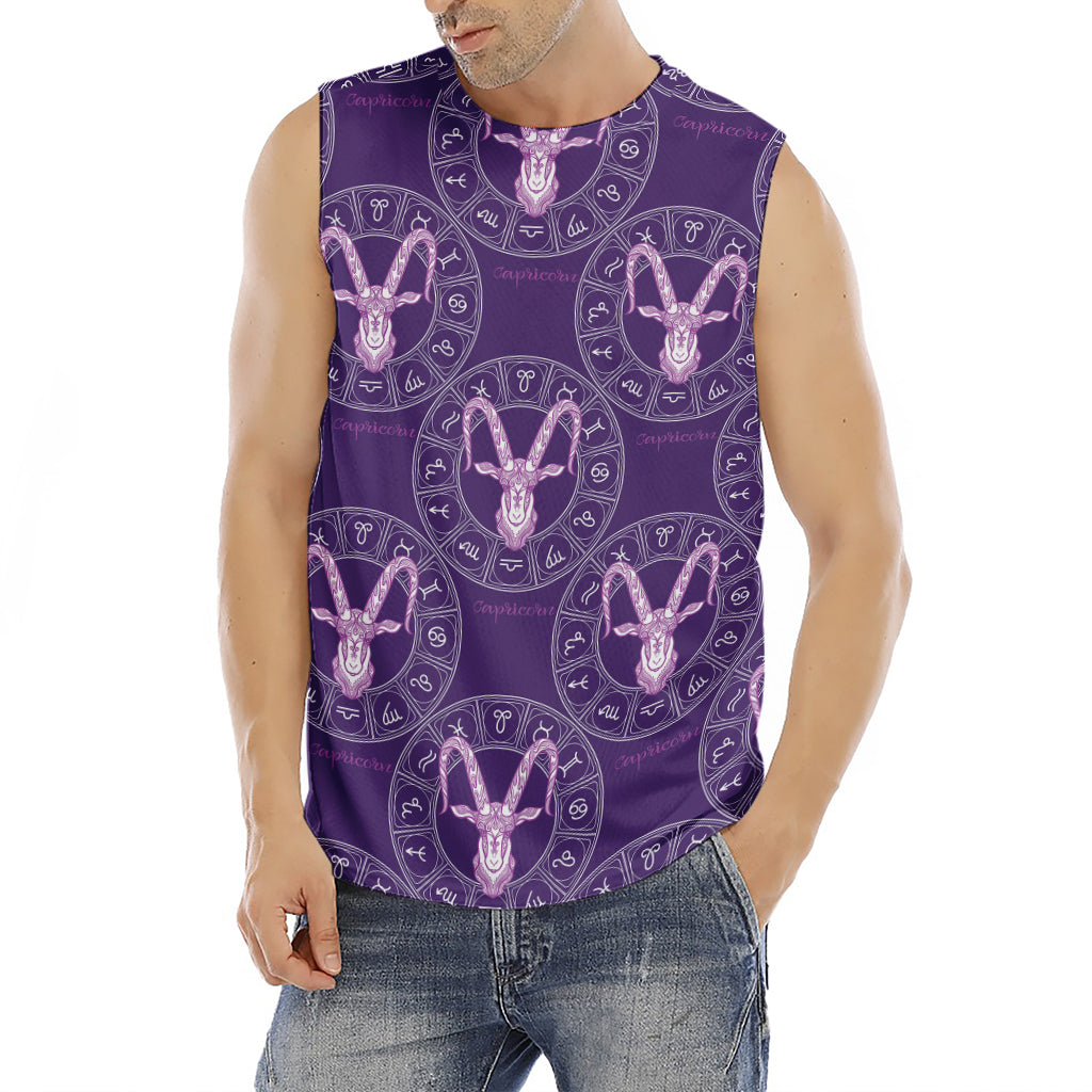 Purple Capricorn Zodiac Pattern Print Men's Fitness Tank Top