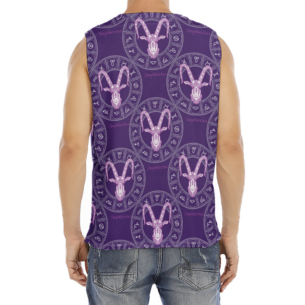 Purple Capricorn Zodiac Pattern Print Men's Fitness Tank Top