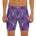 Purple Capricorn Zodiac Pattern Print Men's Long Boxer Briefs