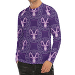 Purple Capricorn Zodiac Pattern Print Men's Long Sleeve Rash Guard